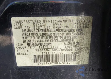 2011 Nissan Sentra 2.0Sr z USA, uszkodzony, nr VIN 3N1AB6AP9BL670426